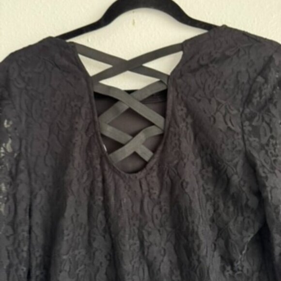 🩵 Black Lace Balletcore Bottom Snap Bodysuit Witchy Whimsygoth L - Picture 3 of 7